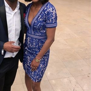 Nude dress with blue lace